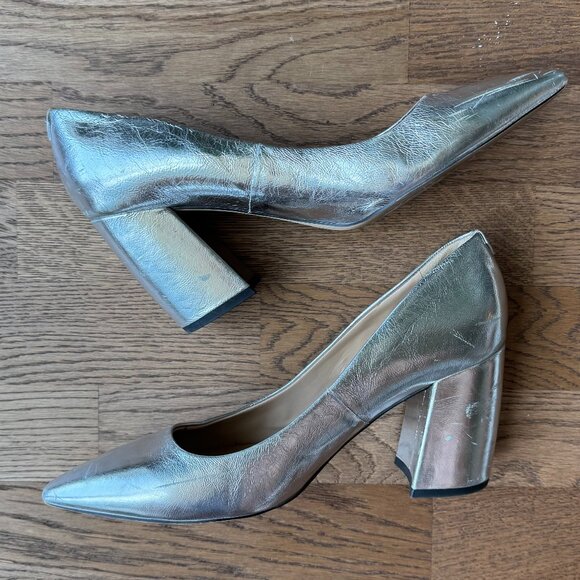 Sam Edelman Tatiana Metallic Silver Genuine Leather Block Heel Pump / Size: 10 - Picture 3 of 12